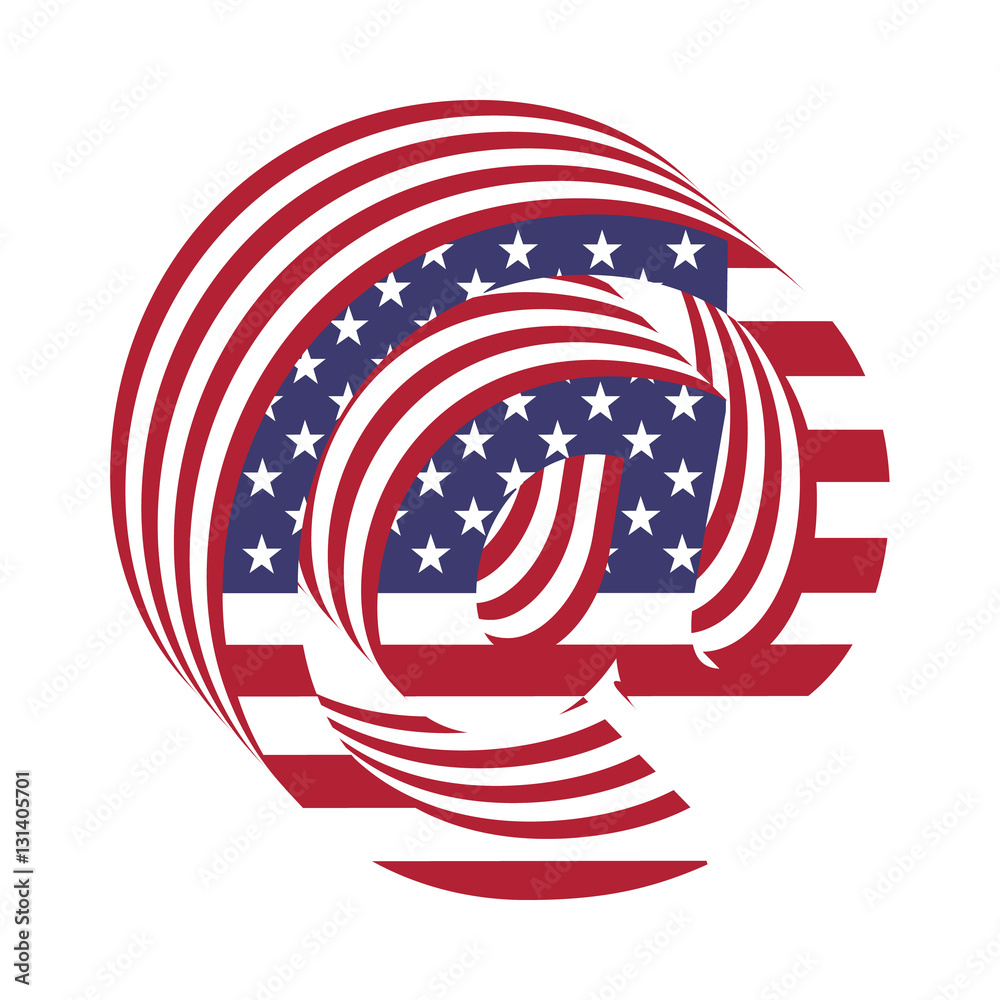 USA flag 3d alphabet letter email. Textured font USA flag 3d alphabet letter email. Textured font