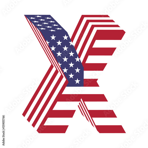 USA flag 3d latin alphabet letter X. Textured font