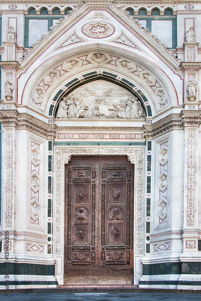 Entrance of Santa Maria del Fiore cathedral in Florence, Italy