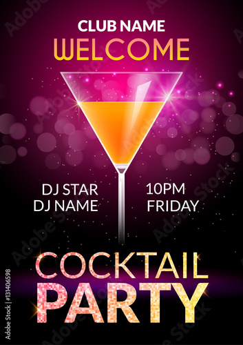 Cocktail Invitation design poster. Cocktail Party drink banner card or flyer template vector