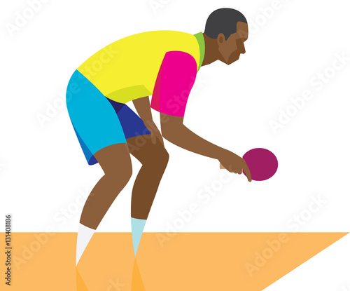 African-American table tennis player takes the ball