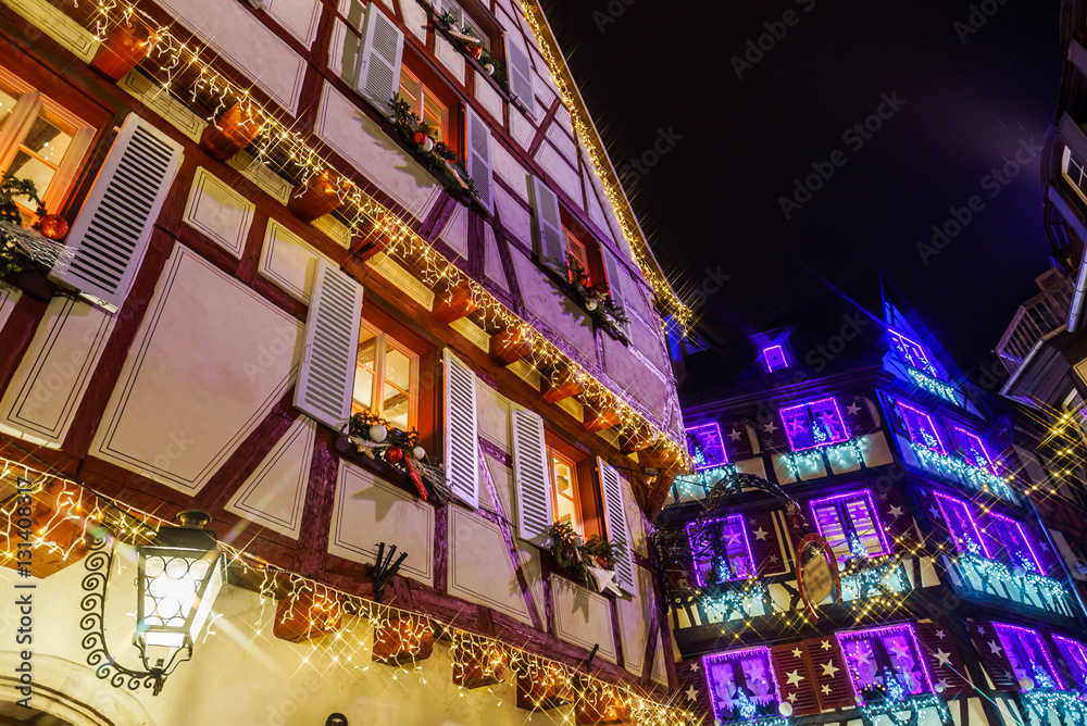 Wonderful Christmas highlighting in Colmar, Alsace, France. Stre