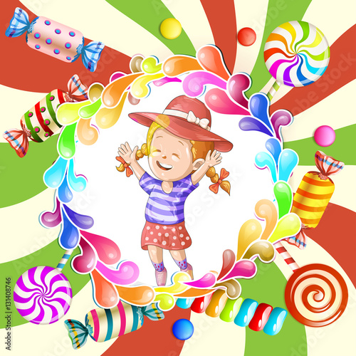 Illustration of happy kid with candies