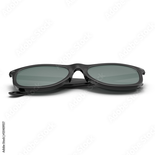Folded Black sunglasses isolated on white. 3D illustration