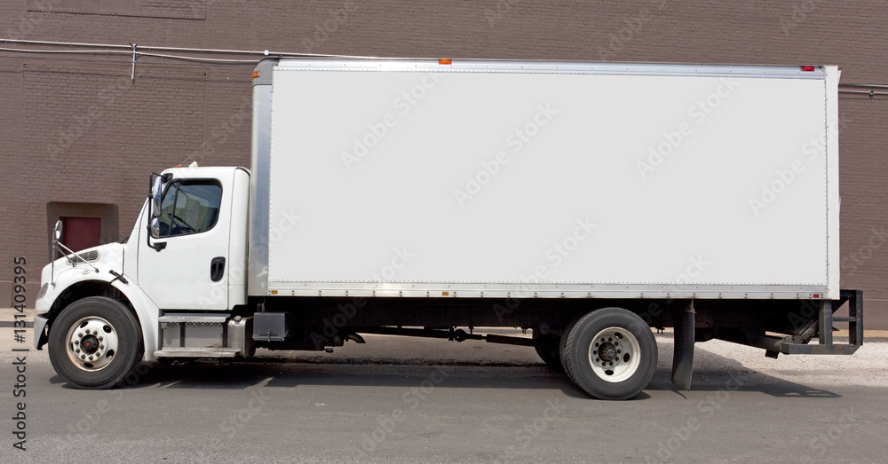 Parked white delivery truck with copy space. Horizontal. Parked white delivery truck with copy space. Horizontal.