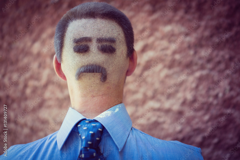 Man Closeup Portrait Funny Made On His Back Of Head Hair Stock Foto man-closeup-portrait-funny-made-on-his-back-of-head-hair-stock-foto