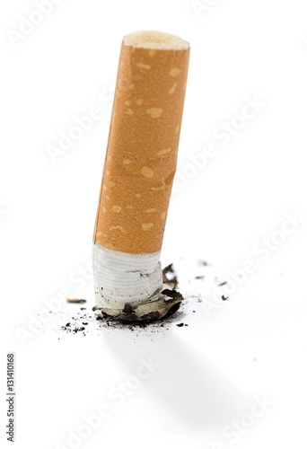 Cigarette butt isolated on white background. 