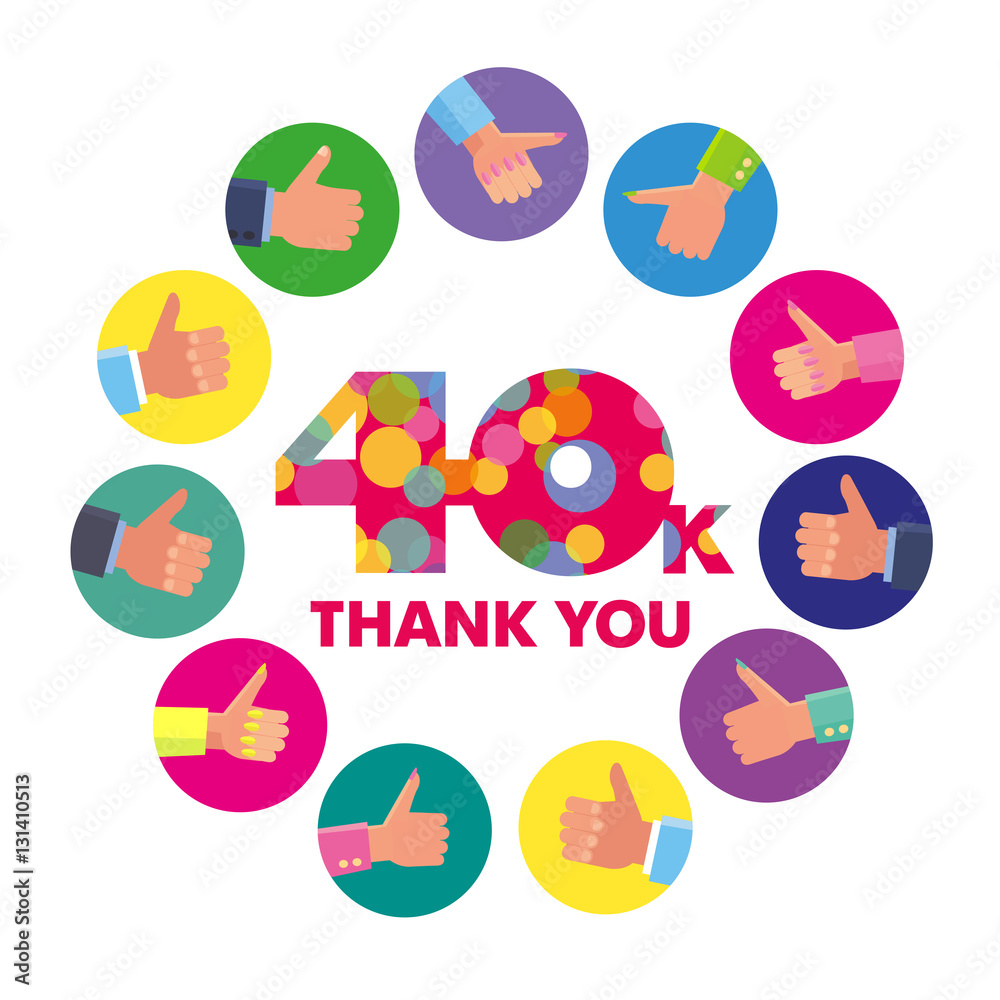 Vector template 40K Thanks subscribers greetings colorful figures Like