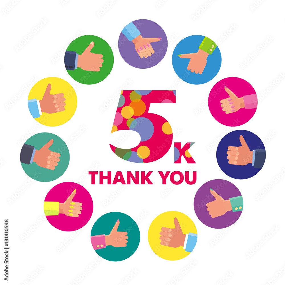 Vector template 5K Thanks subscribers greetings colorful figures Like