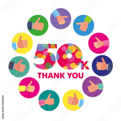 Vector template 50K Thanks subscribers greetings colorful figures Like