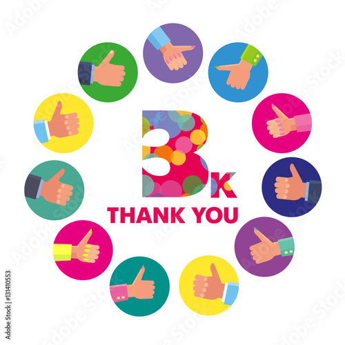 Vector template 3K Thanks subscribers greetings colorful figures Like
