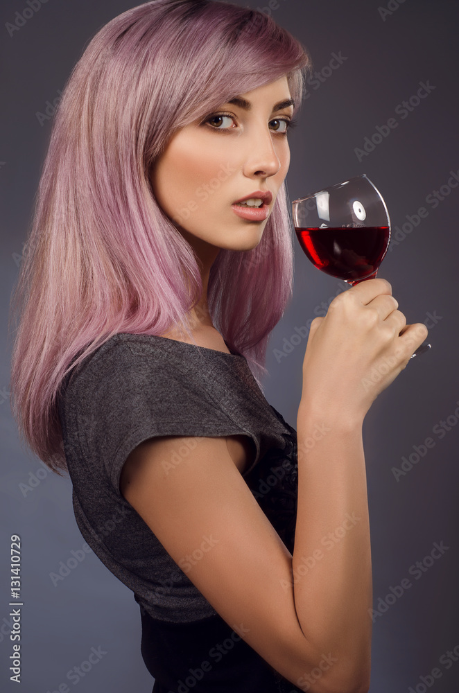 girl with a glass and grape vine girl with a glass and grape vine