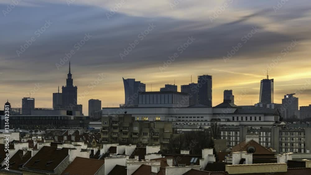 Sundown over Warsaw a capital of Poland time lapse Sundown over Warsaw a capital of Poland time lapse