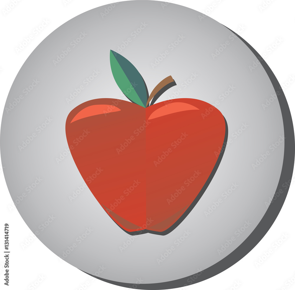 Fototapeta premium Icon of ripe juicy red apple in style flat on a gray background.