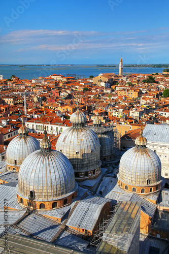 View of the domes of St Mark's Basilica in Venice, Italy © donyanedomam