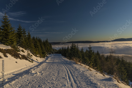 Sunrise in Jeseniky mountains in Christmas time