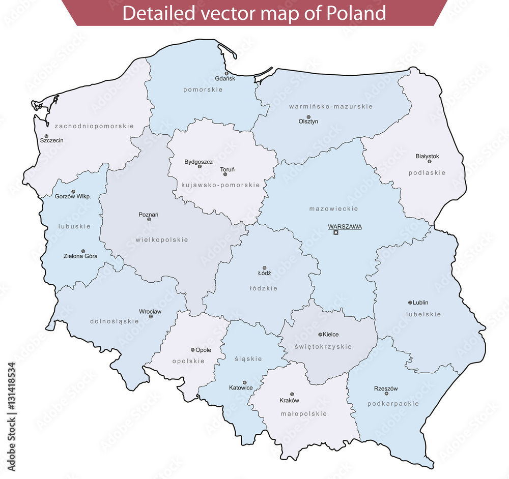 Fototapeta Szczegółowa mapa wektorowa Polski v2