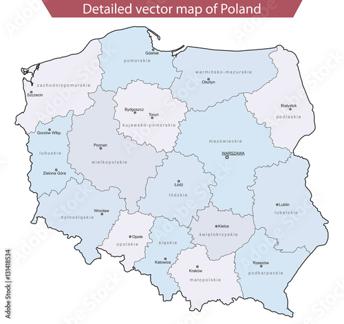 Fototapeta Szczegółowa mapa wektorowa Polski v2