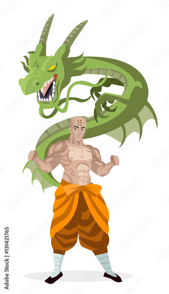 powerful shaolin monk with inner dragon Stock Vector | Adobe Stock