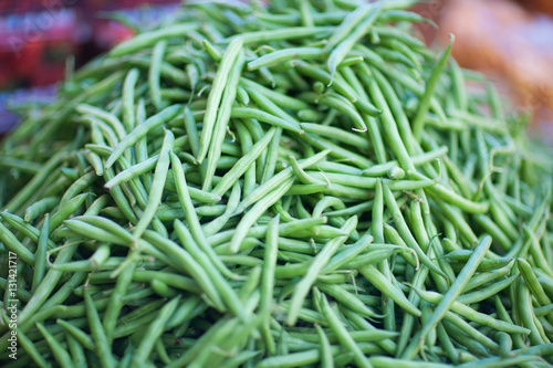 Bunch of green beans in a farmers market