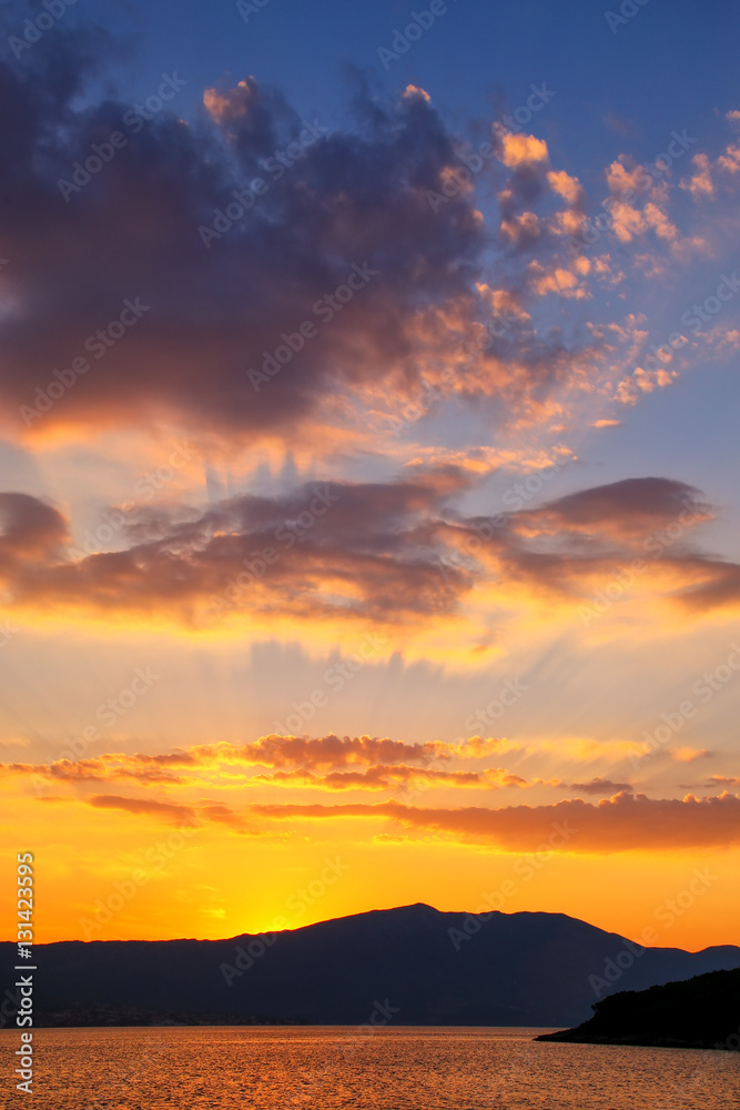 Sunrise over Peljesac Peninsula and Peljeski Strait, Korcula, Cr