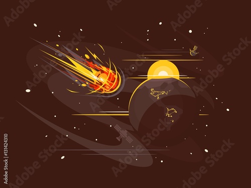 Burning comet in space