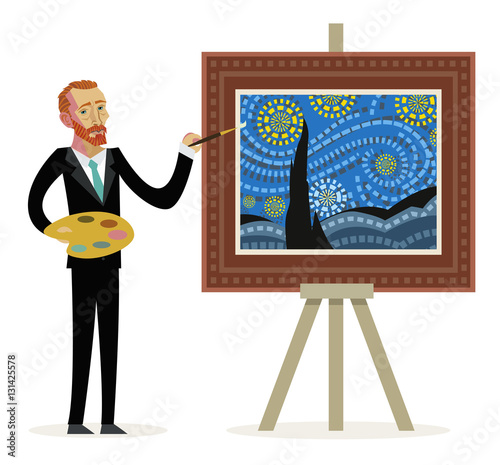 impressionist painter painting a starry sky