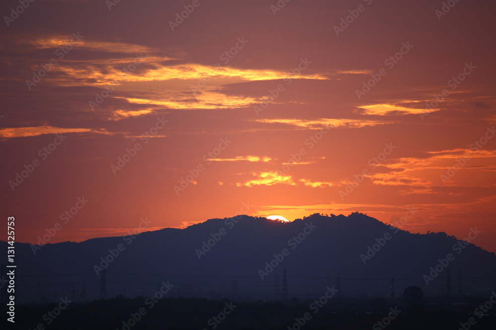 sunset and mountains