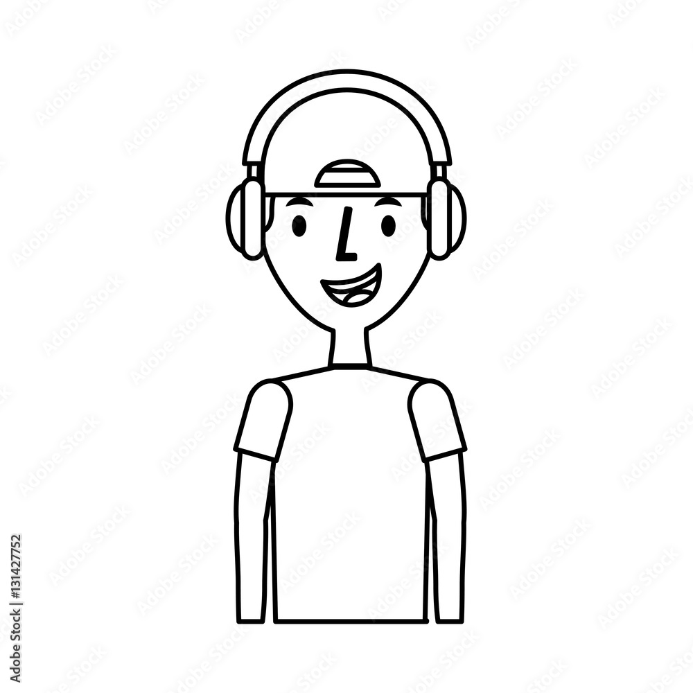 young man avatar character with headphone audio vector illustration design