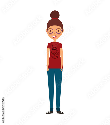 young woman avatar character vector illustration design