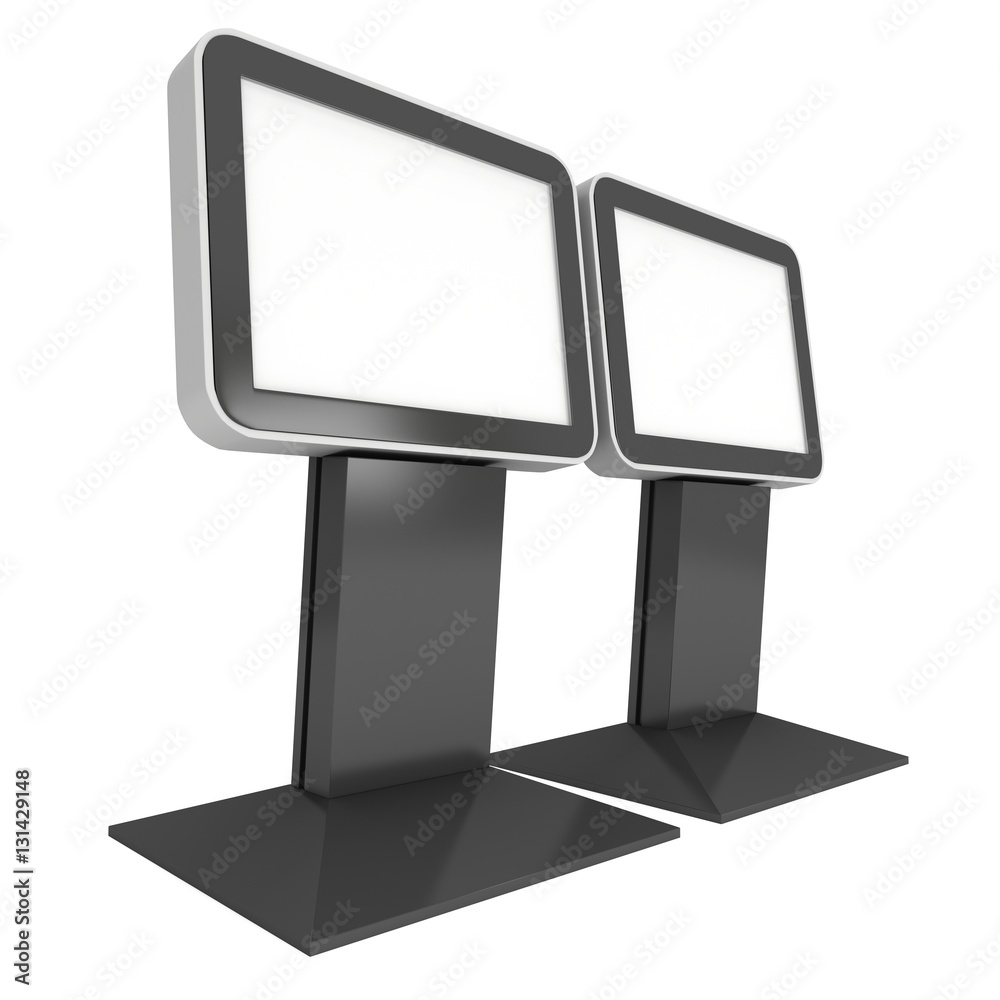 LCD Screen Stand. Blank Trade Show Booth. 3d render of lcd tv isolated on white background. High Resolution. Ad template for your expo design. LCD Screen Stand. Blank Trade Show Booth. 3d render of lcd tv isolated on white background. High Resolution. Ad template for your expo design.