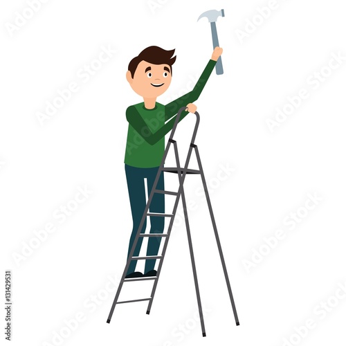 Man fixing on the ladder