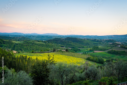 Tuscany view of the hills and vineyards near San Gimignano