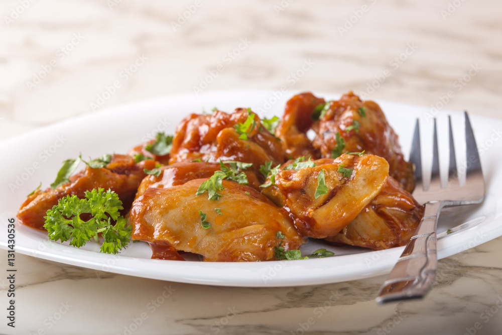 Boneless chicken thighs with sweet chill sauce and herbs Boneless chicken thighs with sweet chill sauce and herbs
