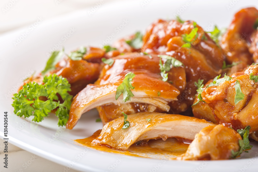 Boneless chicken thighs with sweet chill sauce and herbs Boneless chicken thighs with sweet chill sauce and herbs