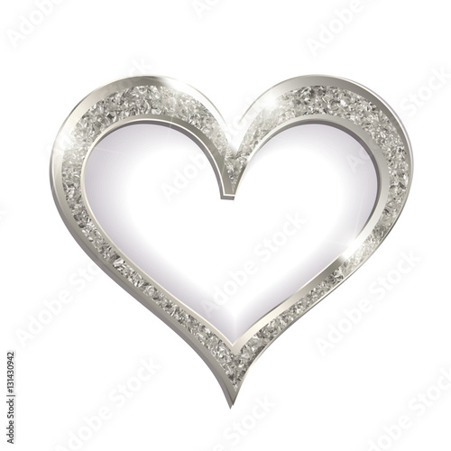 silver frame heart on a white background