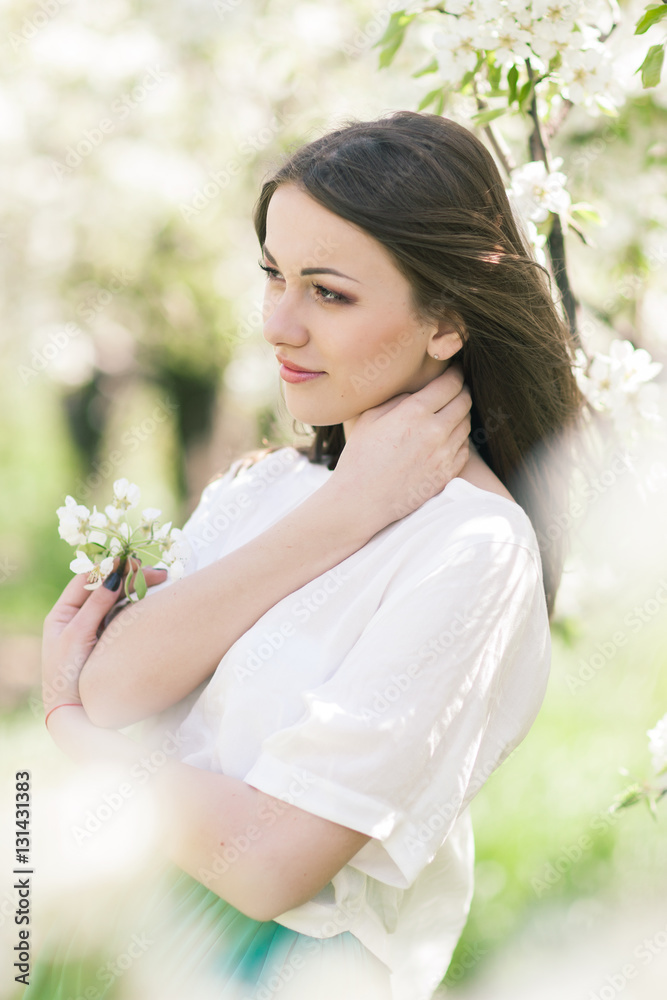 Outdoor Portrait of a Beautiful Brunette Woman in Color dress am Outdoor Portrait of a Beautiful Brunette Woman in Color dress am