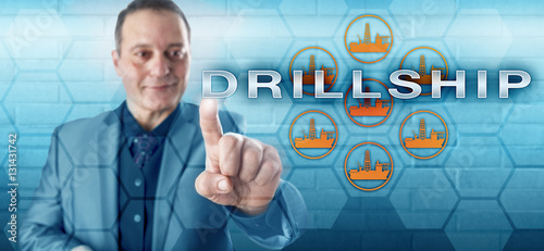 Happy Industrial Investor Touching DRILLSHIP photo