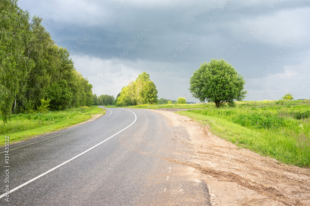 Vanishing highway against storm clouds background
Vanishing highway against storm clouds background