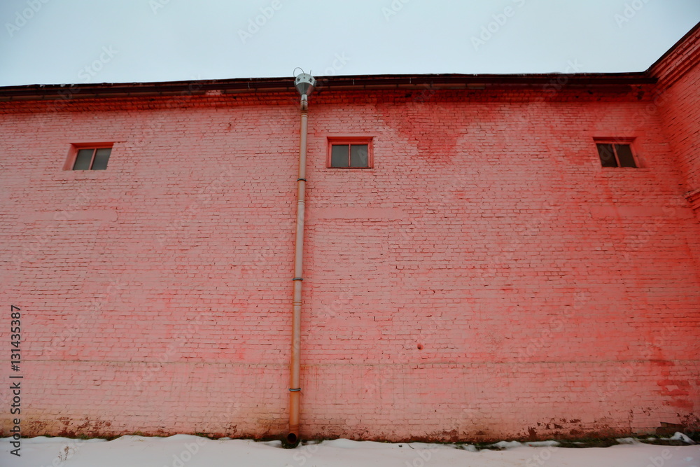 Exterior of old industrial building of pink bricks Exterior of old industrial building of pink bricks