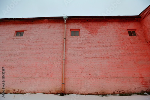 Exterior of old industrial building of pink bricks
