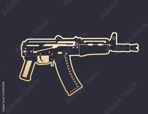 Soviet automatic carbine, shortened assault rifle, gun with outline, vector illustration