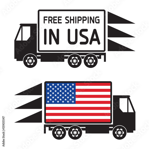 Delivery truck and text Free Shipping in USA