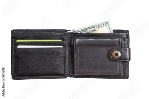 open  black  leather wallet with cash  dollars