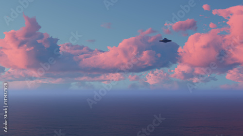 Wallpaper Mural 3D UFO over the sea and waves
 Torontodigital.ca