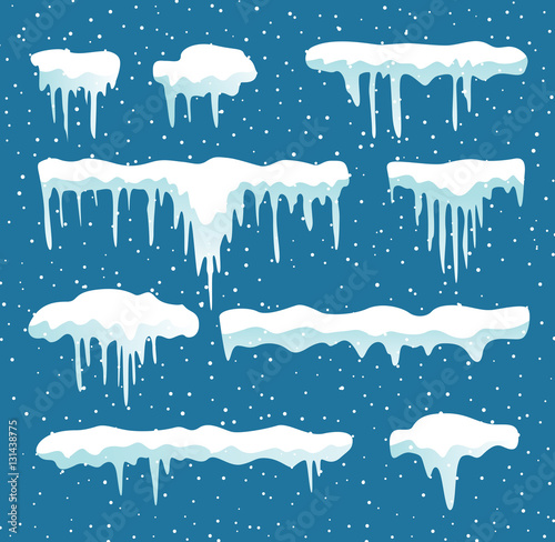 Set of cartoon snow design element on blue background