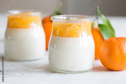 Home made panna cotta with mandarin jam