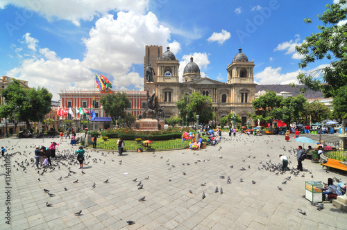La Paz in Bolivia - Plaza Murillo with monument 