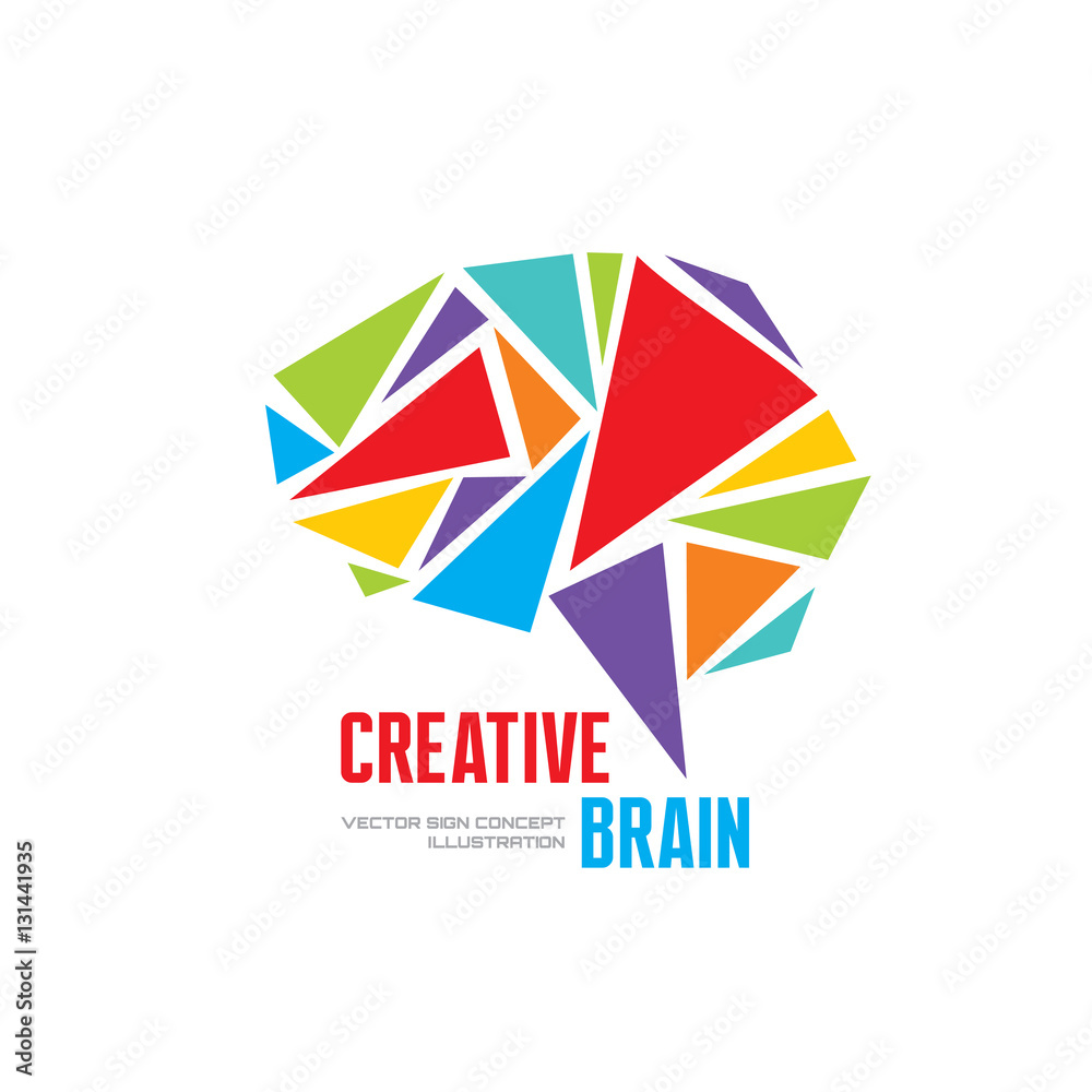 Creative idea - business vector logo template concept illustration. Abstract human brain creative sign. Infographic symbol. Triangle design element.