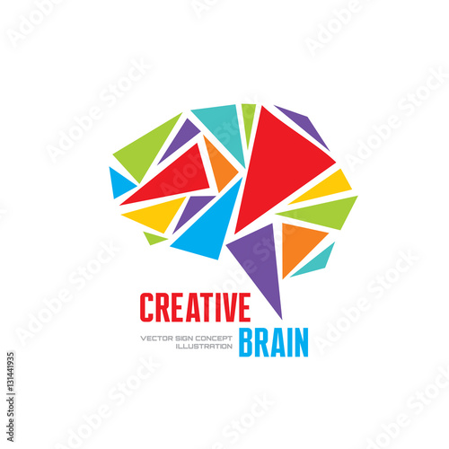 Creative idea - business vector logo template concept illustration. Abstract human brain creative sign. Infographic symbol. Triangle design element.